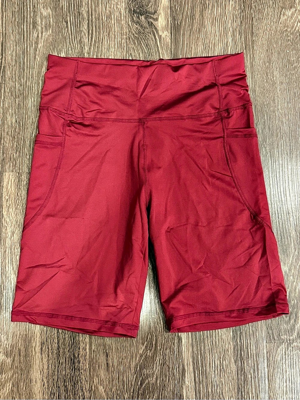 SHEIN Solid High Waist Side Pocket Biker Shorts Red Medium